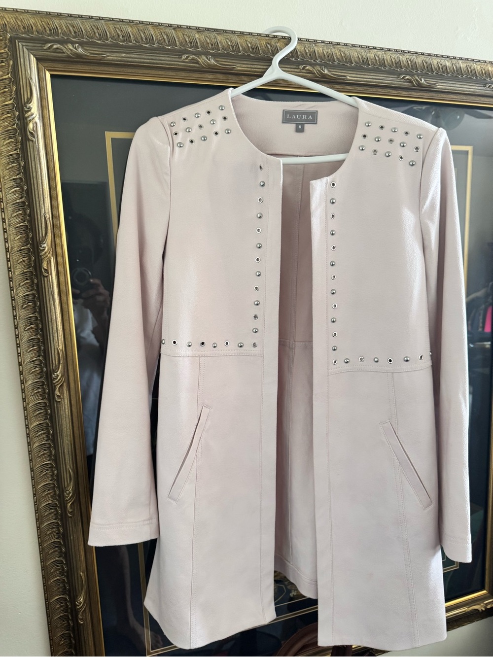 LAURA Pale Blush Studded Open-Front Jacket